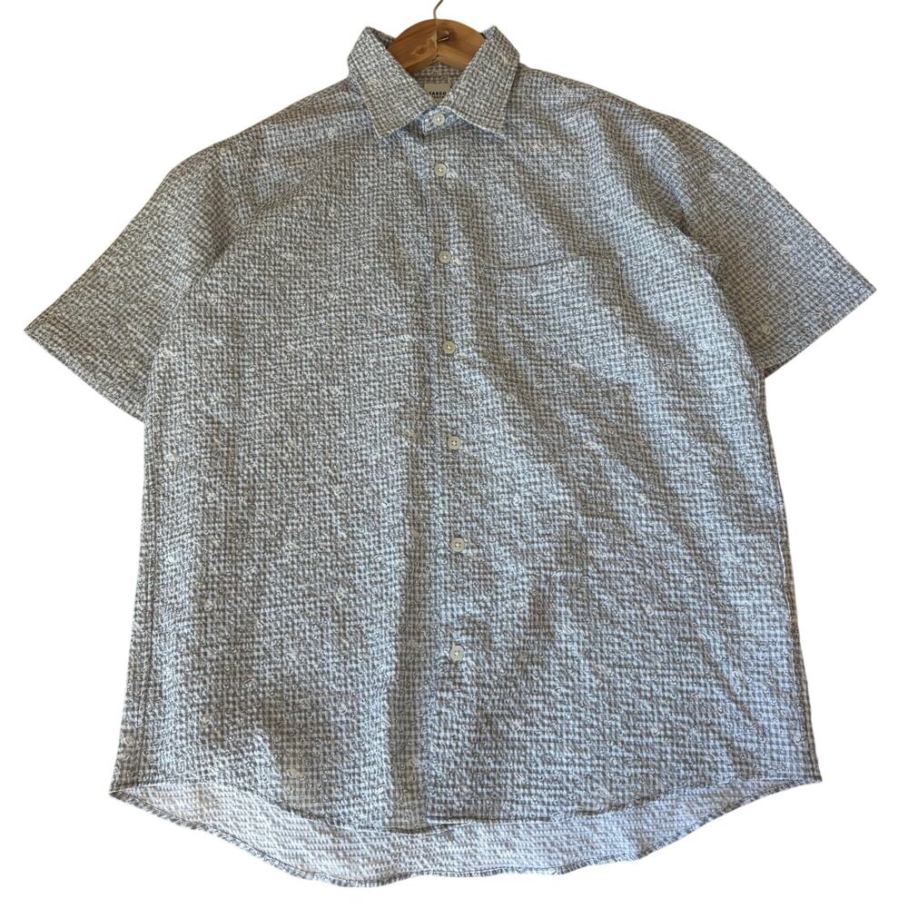 Takeo Kikuchi Mens Seersucker Checked Shirt Size 2/M Light Gray Short Sleeve